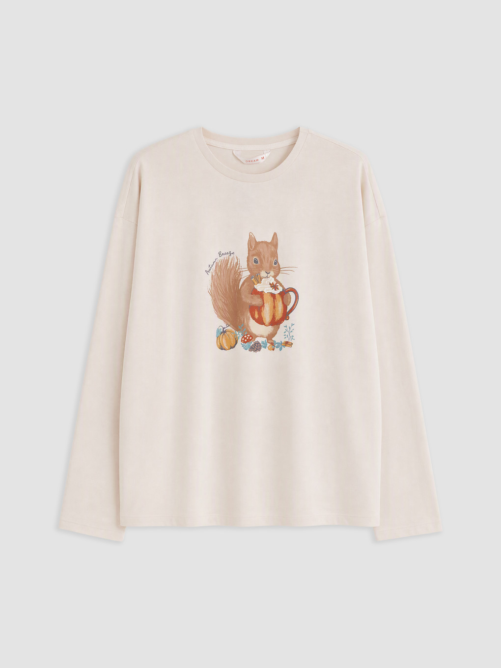 Pembe Bisiklet Yaka Baskılı Kadın Pijama Üst-2