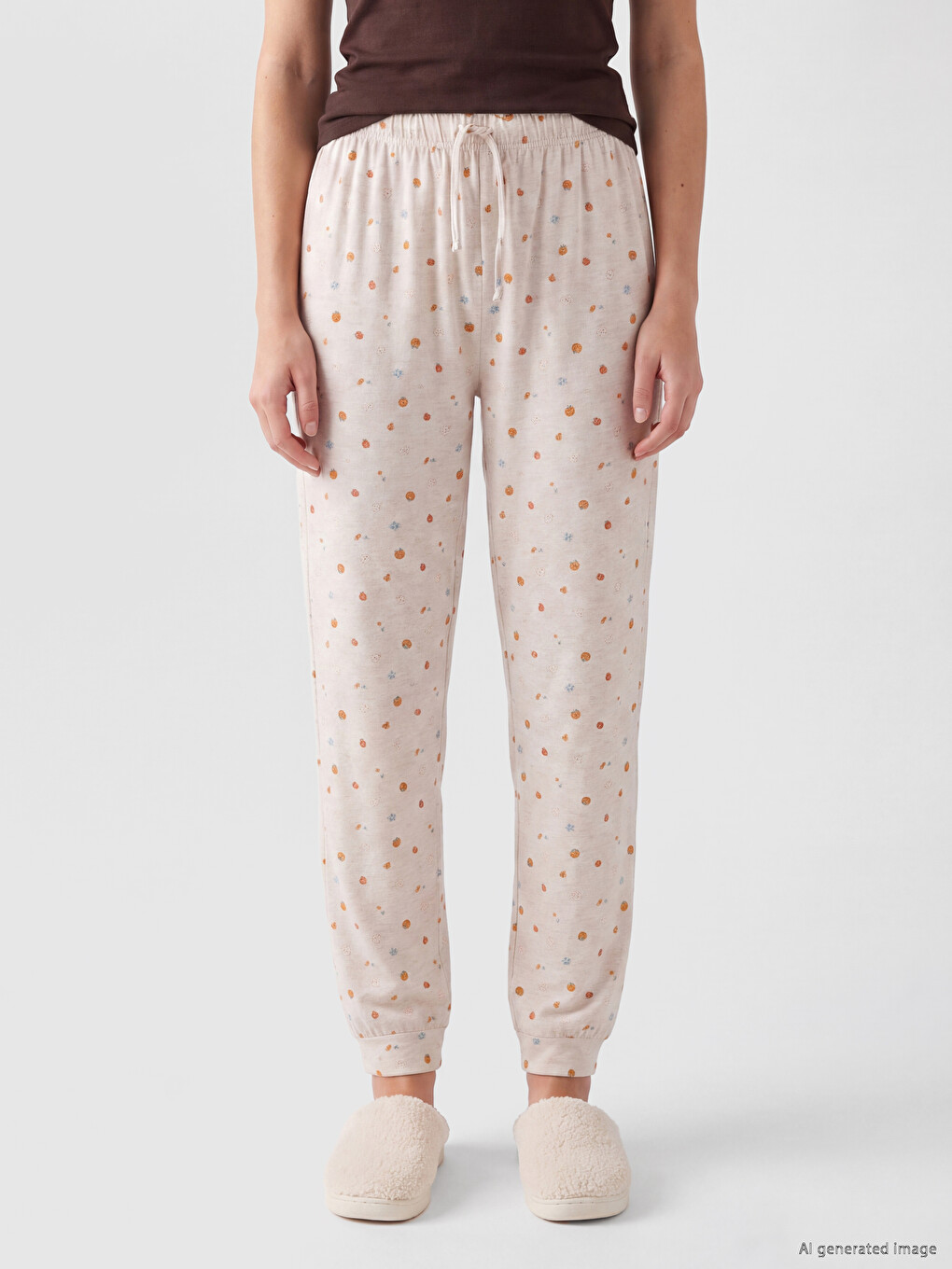 Karışık Beli Lastikli Baskılı Kadın Pijama Altı-1