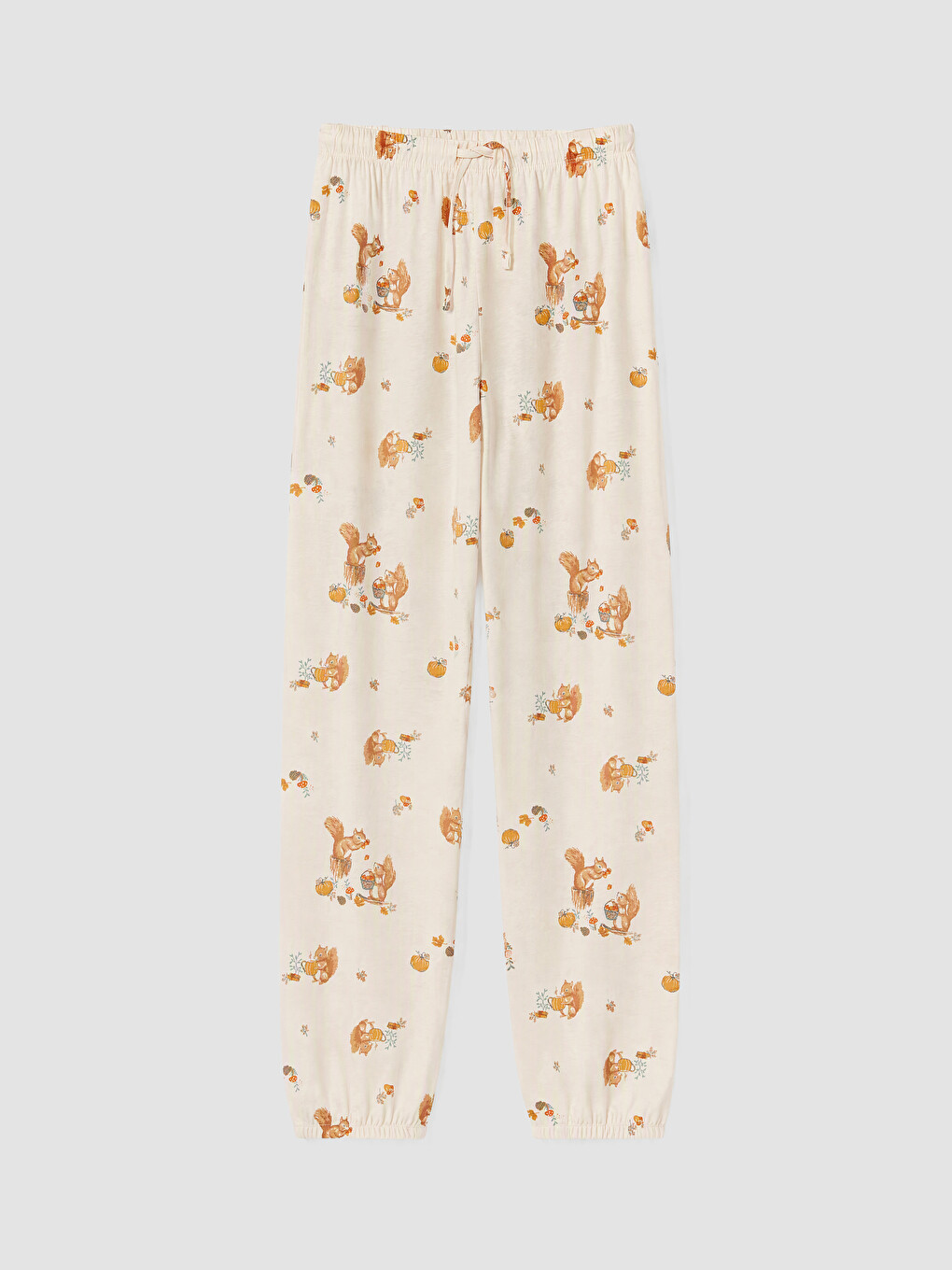 Ekru Bisiklet Yaka Baskılı Kadın Pijama Takım-4