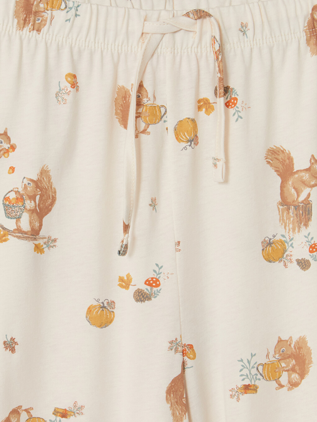 Ekru Bisiklet Yaka Baskılı Kadın Pijama Takım-5