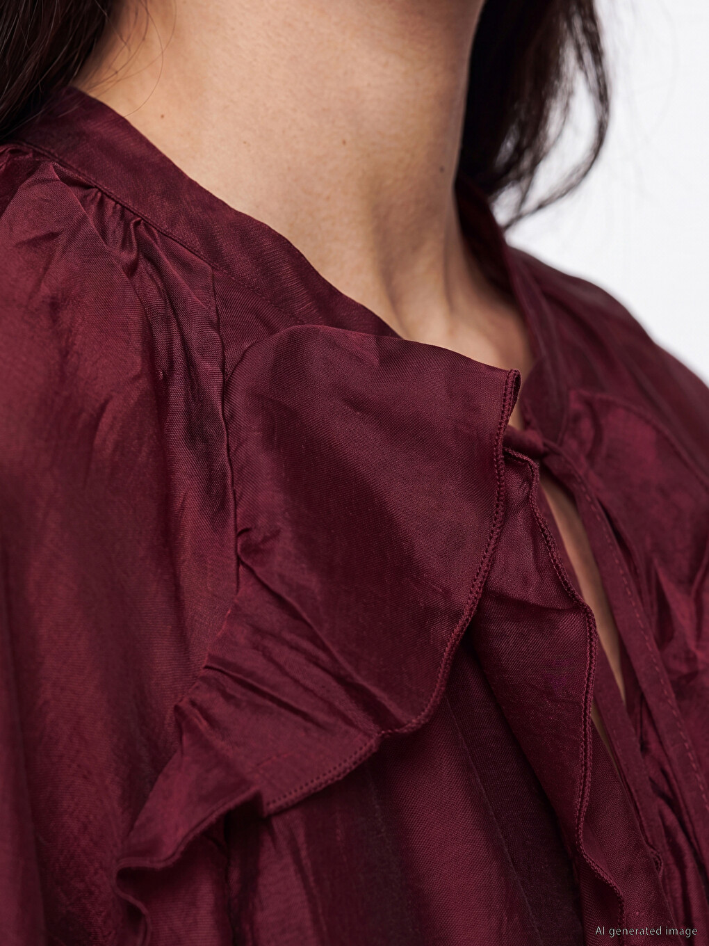 Tie Neck Frilled Poplin Blouse-2