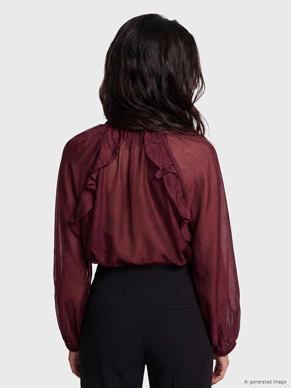 Tie Neck Frilled Poplin Blouse-3