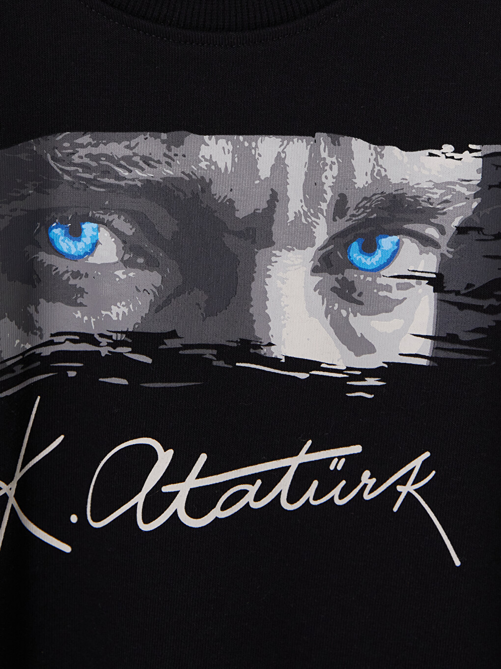 Siyah Atatürk Baskılı Erkek Çocuk Kalın Sweatshirt-1
