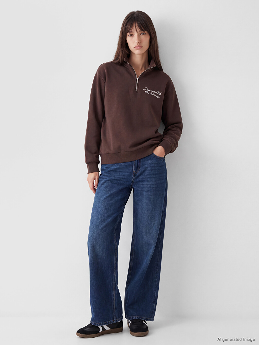 Mock Neck Embroidered Women's Sweatshirt-1