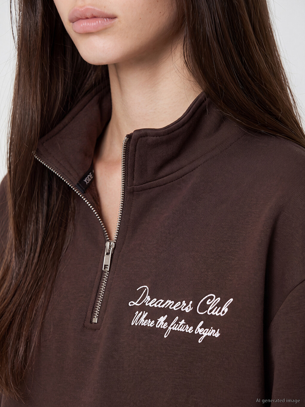 Mock Neck Embroidered Women's Sweatshirt-2