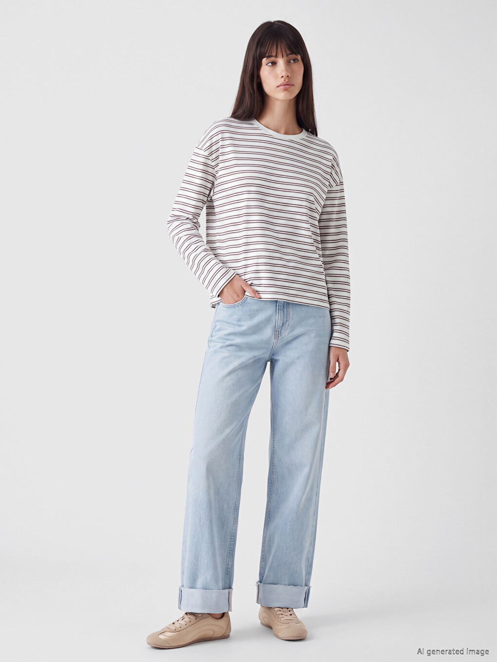 Crew Neck Striped Women's T-shirt-1