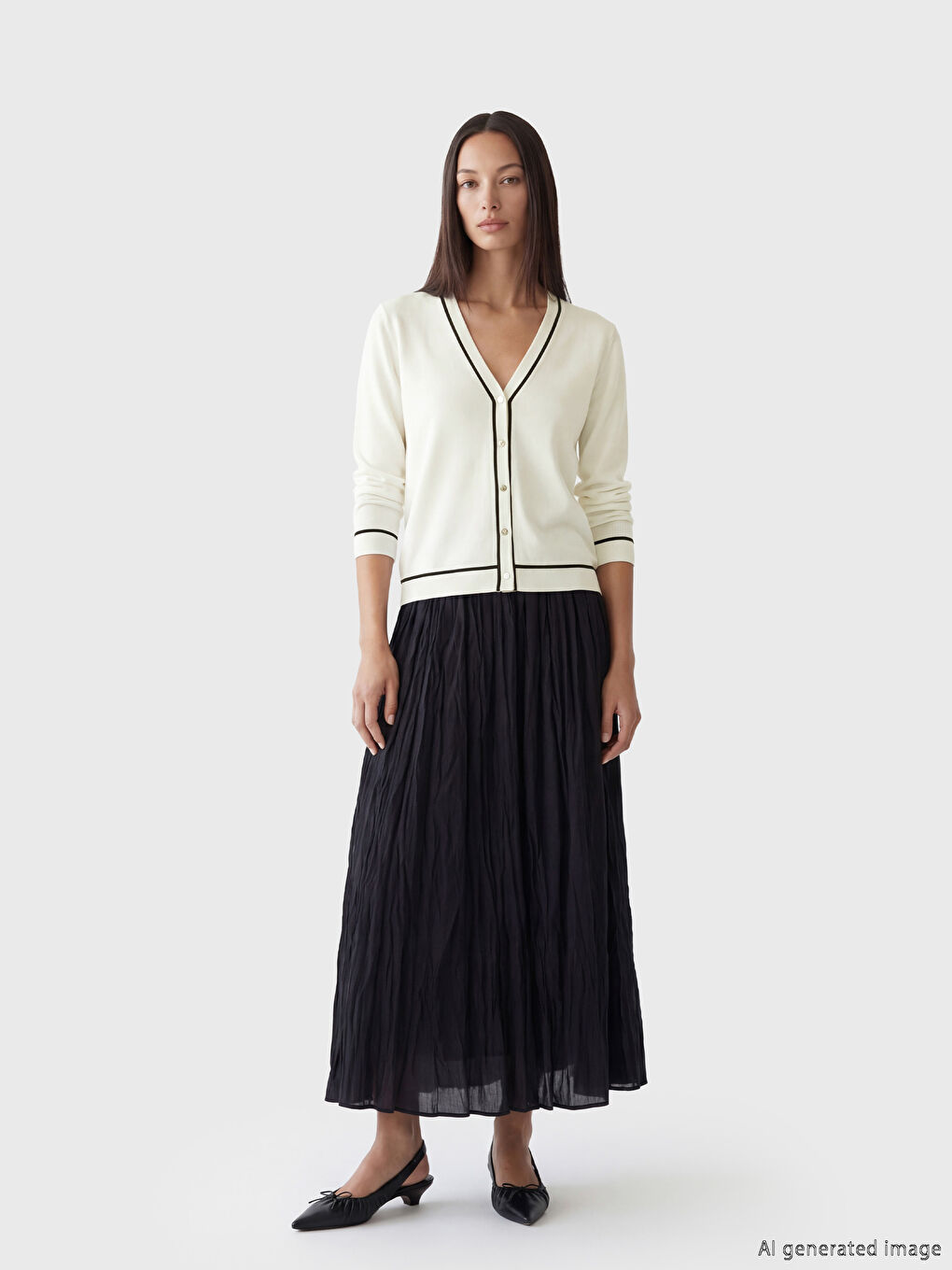 Beyaz V Yaka Kadın Triko Hırka-1