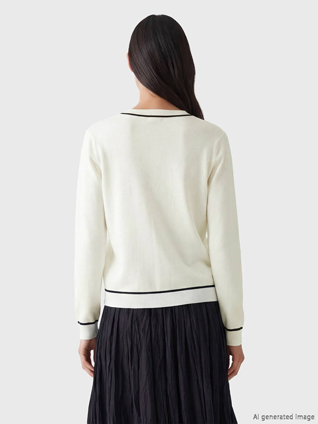 Beyaz V Yaka Kadın Triko Hırka-3