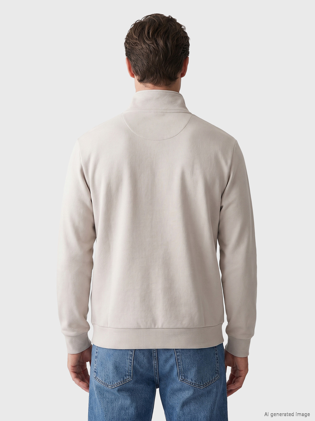 Gri Dik Yaka Erkek Kalın Sweatshirt-3