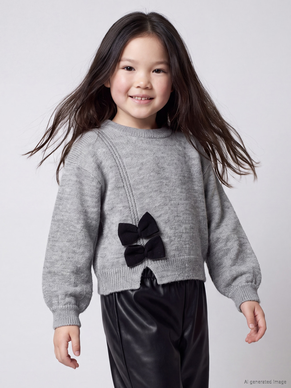 Bow Detailed Crew Neck Girls' Knitwear Sweater