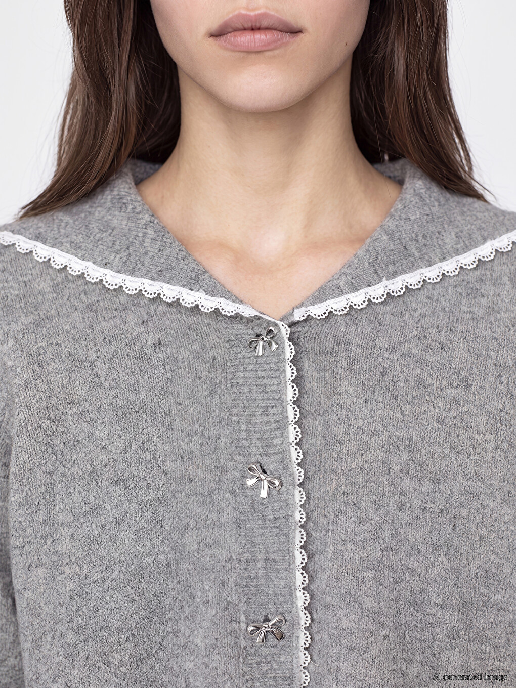 Lace Detailed Peter Pan Collar Women's Knitwear Cardigan-2