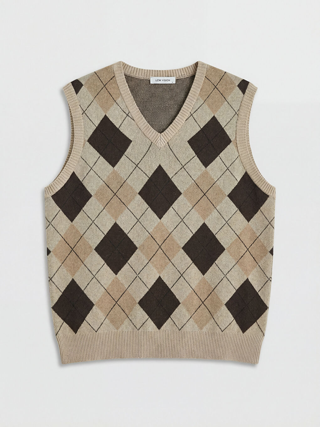 Bej Standart Kalıp V Yaka Erkek Triko Süveter-3