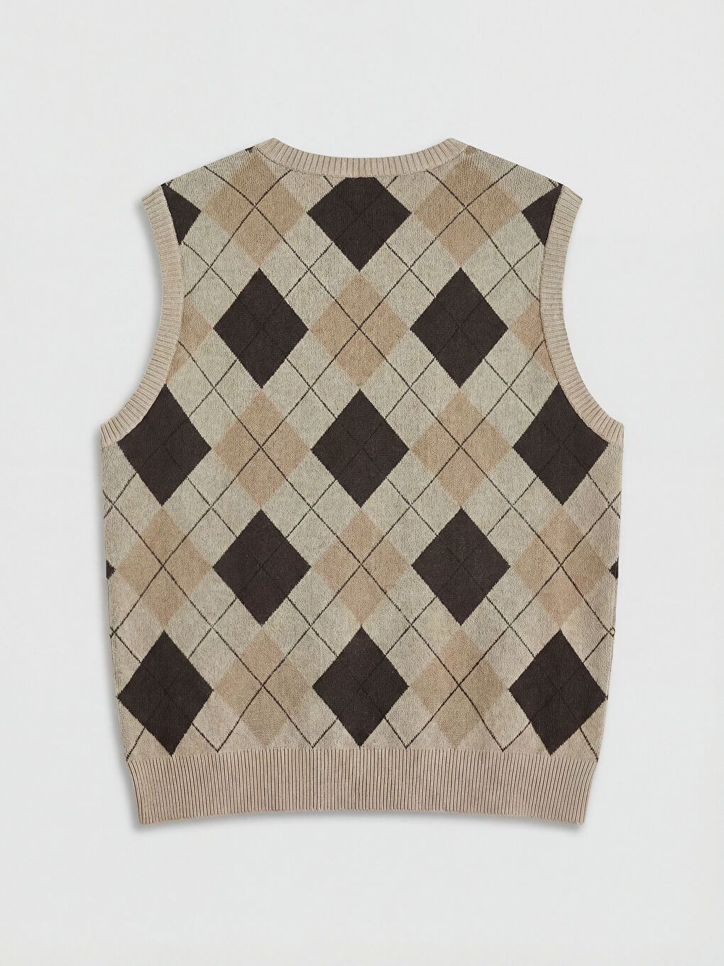 Bej Standart Kalıp V Yaka Erkek Triko Süveter-4