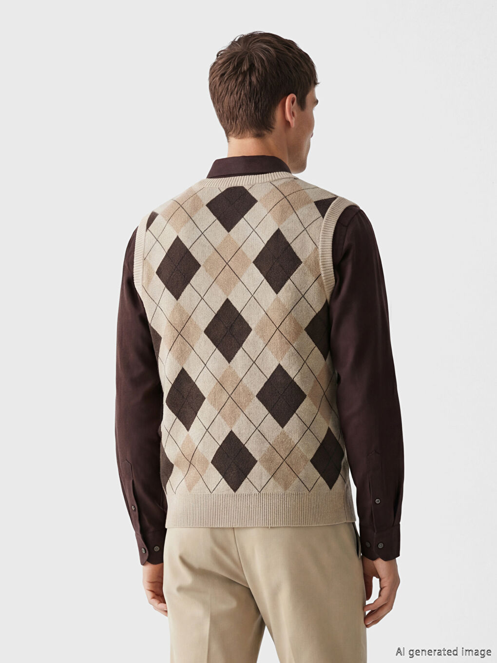 Bej Standart Kalıp V Yaka Erkek Triko Süveter-2