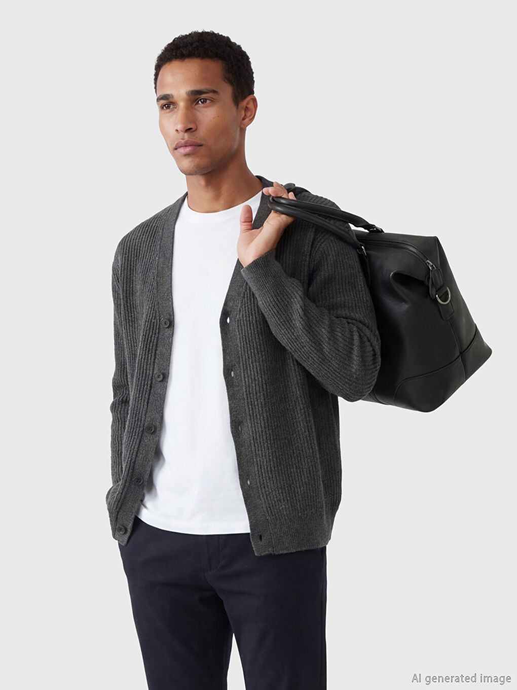 Antrasit Standart Kalıp V Yaka Erkek Triko Hırka