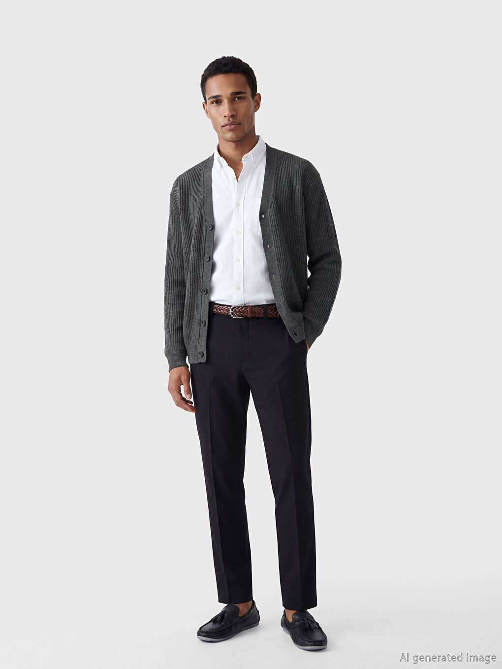 Antrasit Standart Kalıp V Yaka Erkek Triko Hırka-1