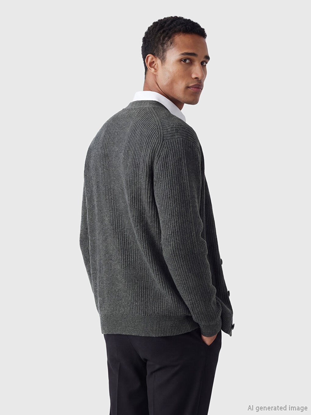 Antrasit Standart Kalıp V Yaka Erkek Triko Hırka-2