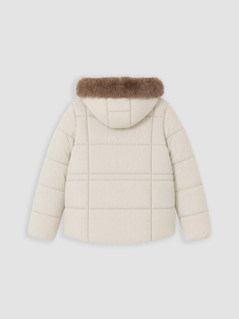 Bej Kürk Kapüşonlu Oversize Kadın Şişme Mont-7