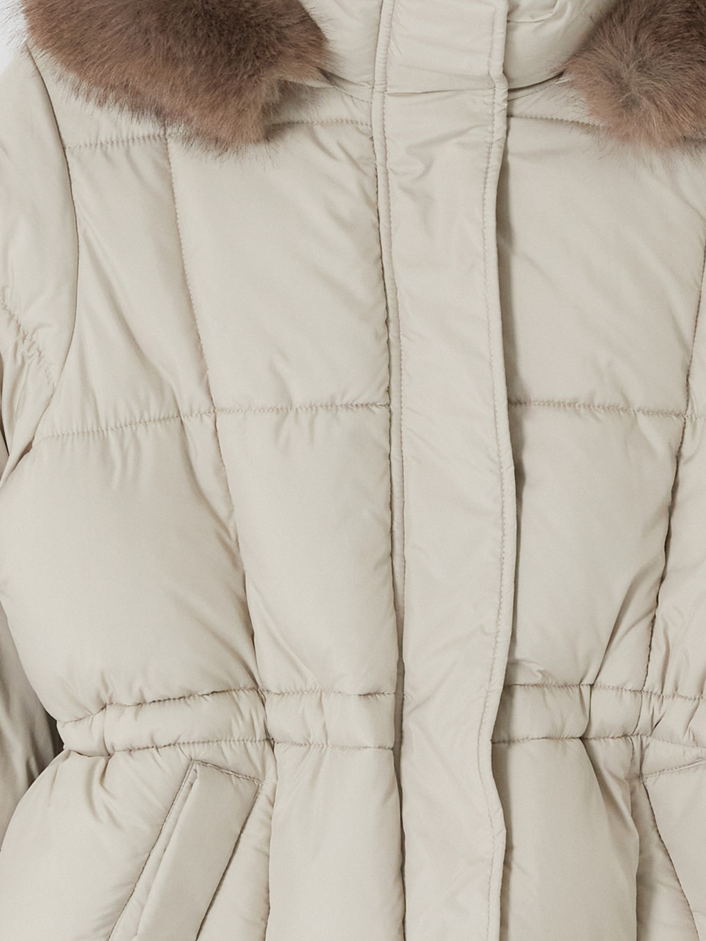Bej Kürk Kapüşonlu Oversize Kadın Şişme Mont-8