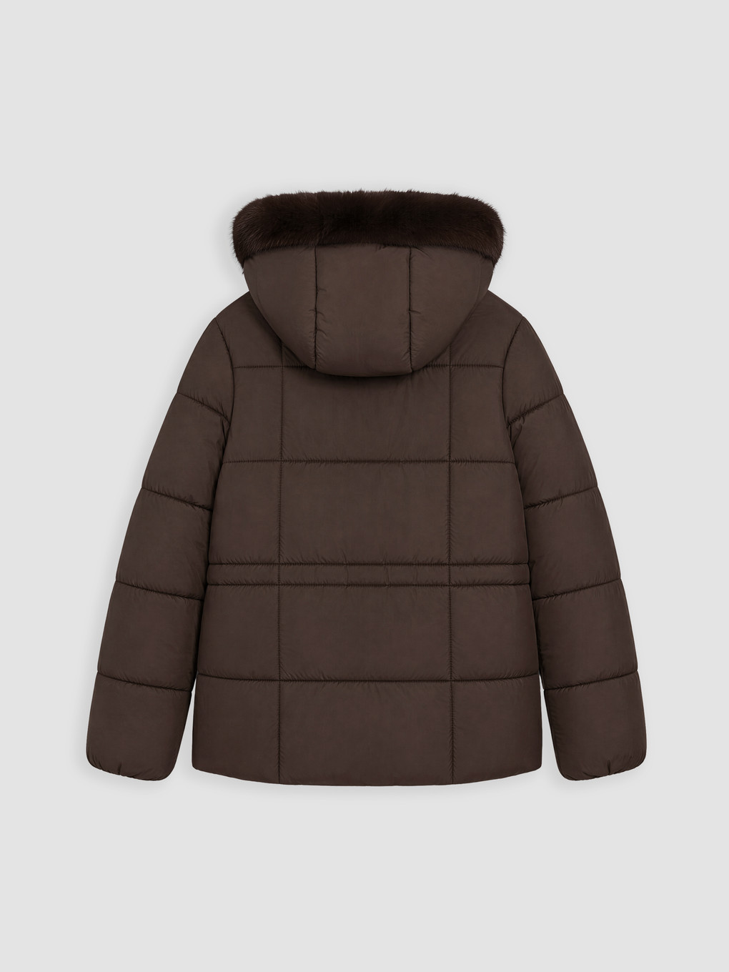 Kahverengi Kürk Kapüşonlu Oversize Kadın Şişme Mont-7