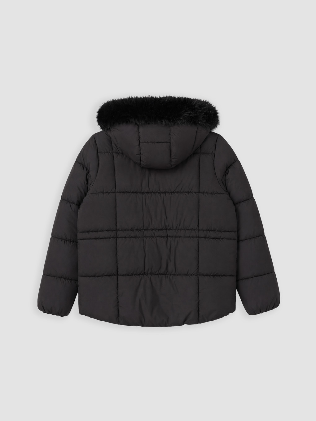 Siyah Kürk Kapüşonlu Oversize Kadın Şişme Mont-7