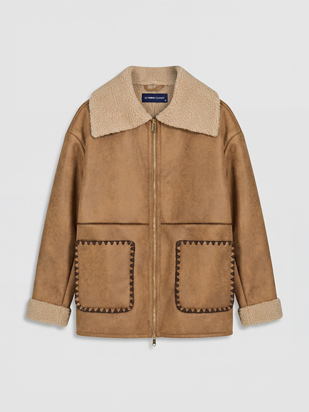 Shirt Collar Inside Plush Suede Look Women's Coat-4