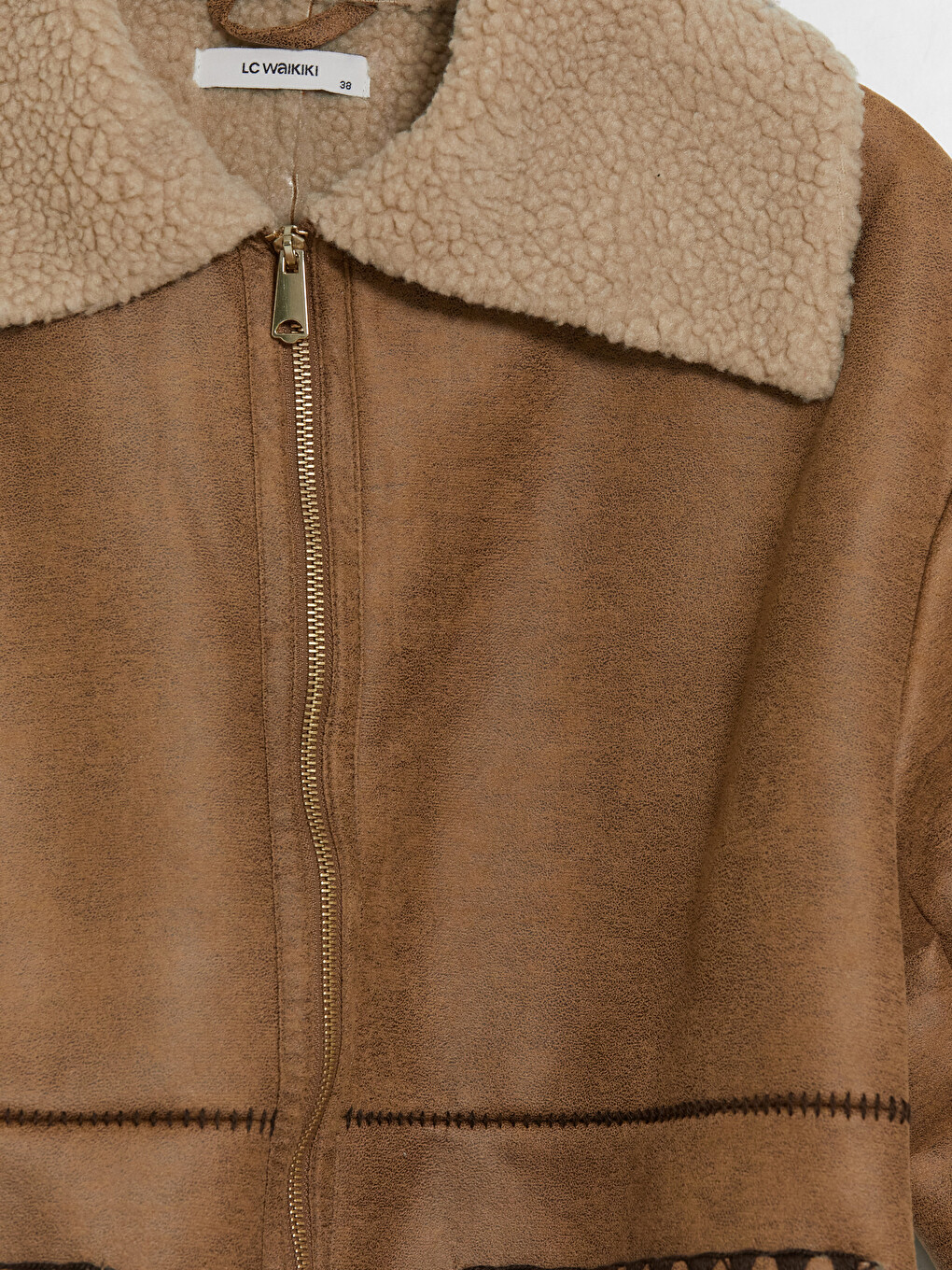 Shirt Collar Inside Plush Suede Look Women's Coat-6