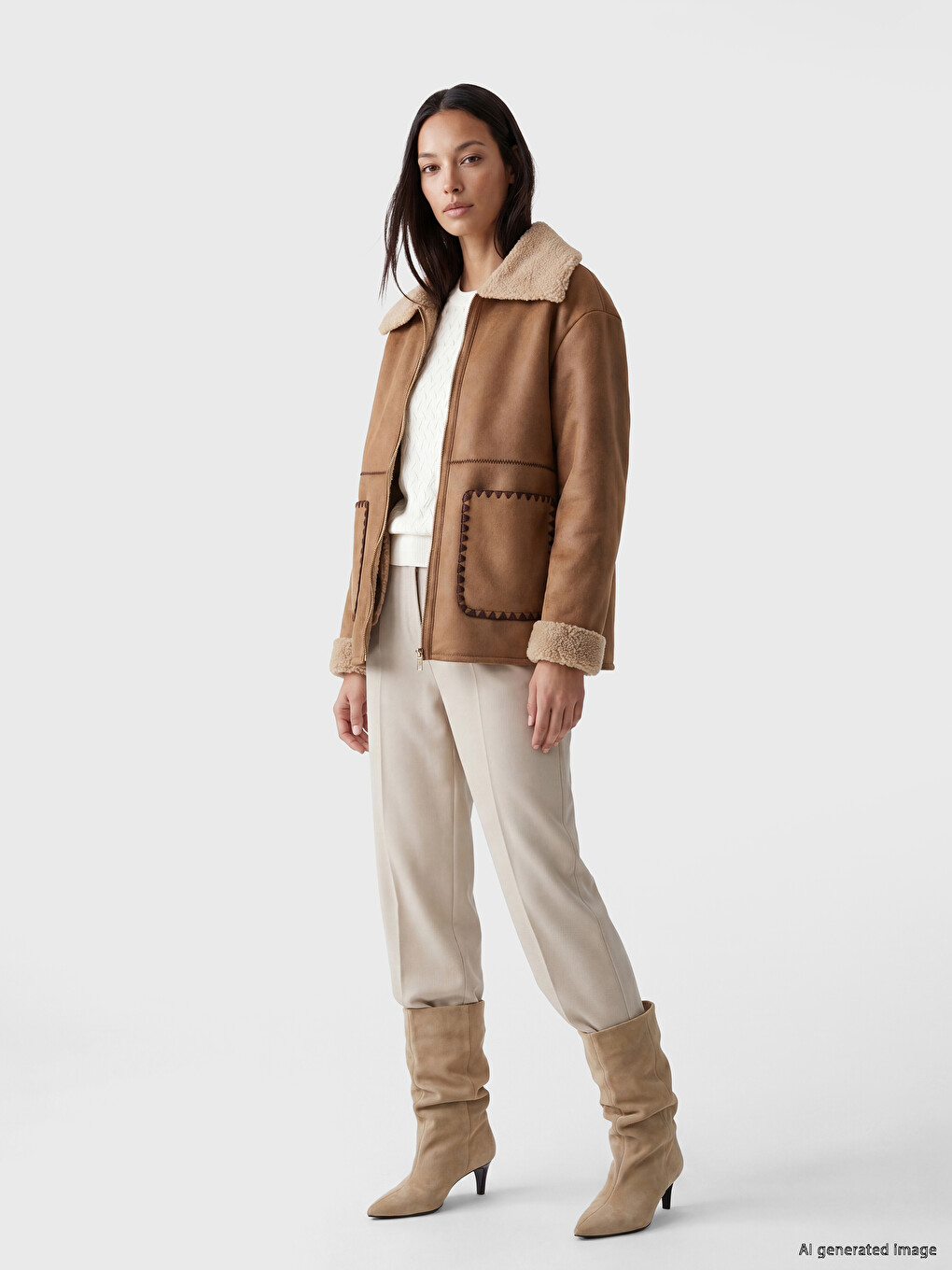 Shirt Collar Inside Plush Suede Look Women's Coat-1