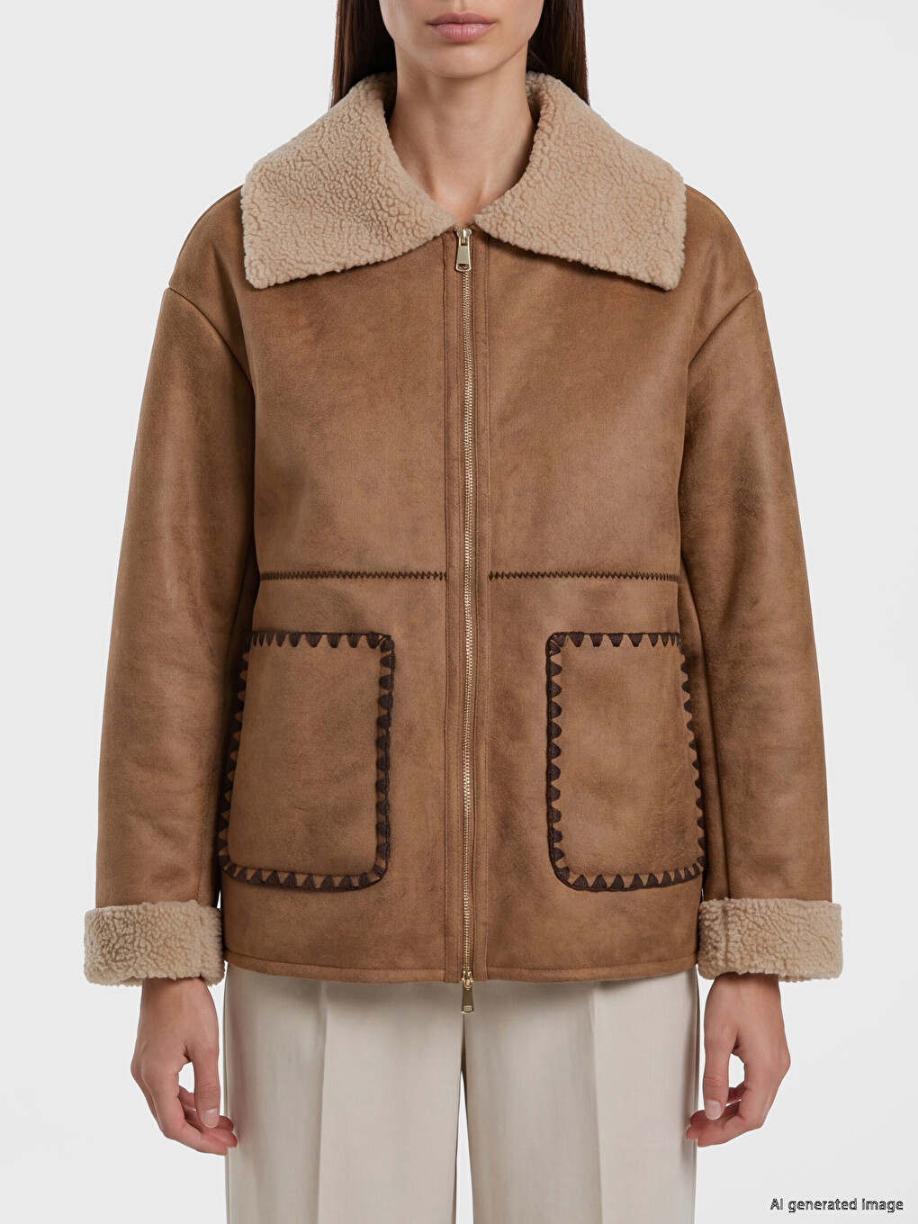 Shirt Collar Inside Plush Suede Look Women's Coat-2
