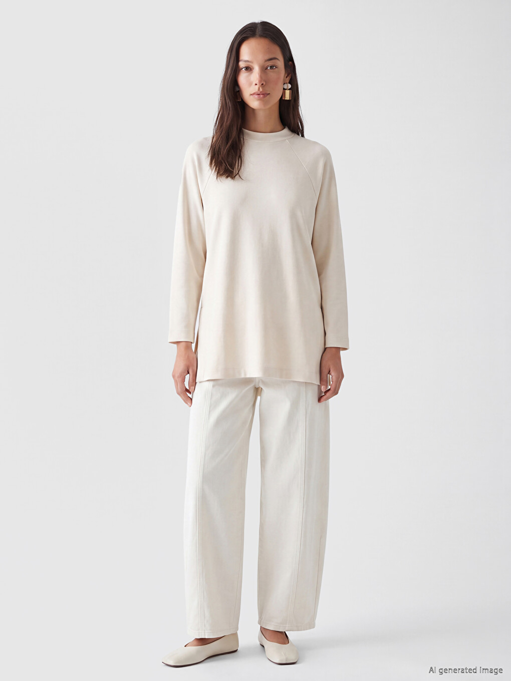 Bej Oversize Soft Touch Kadın Tunik-1