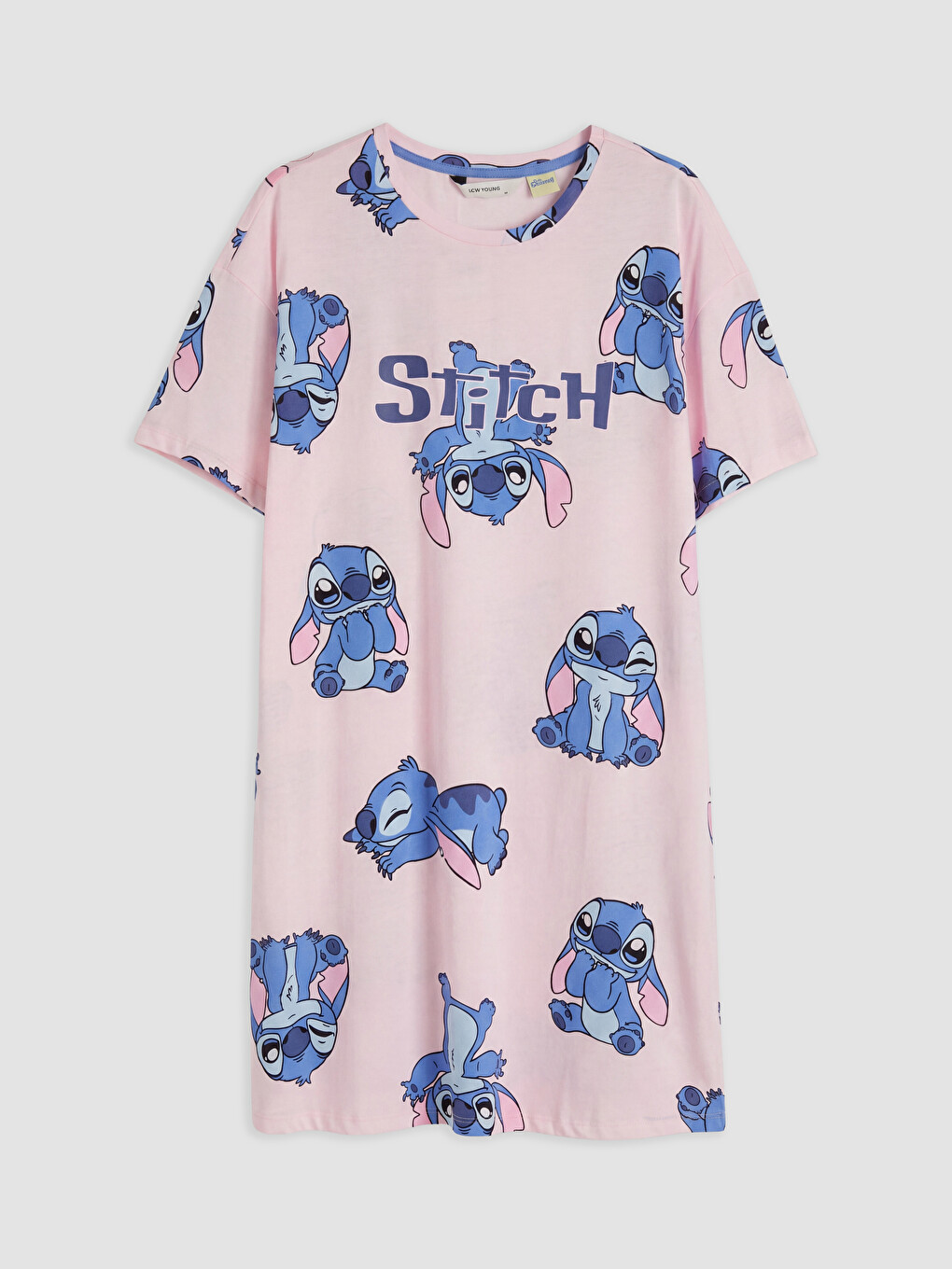 Pembe Stitch Baskılı Kadın Gecelik-4
