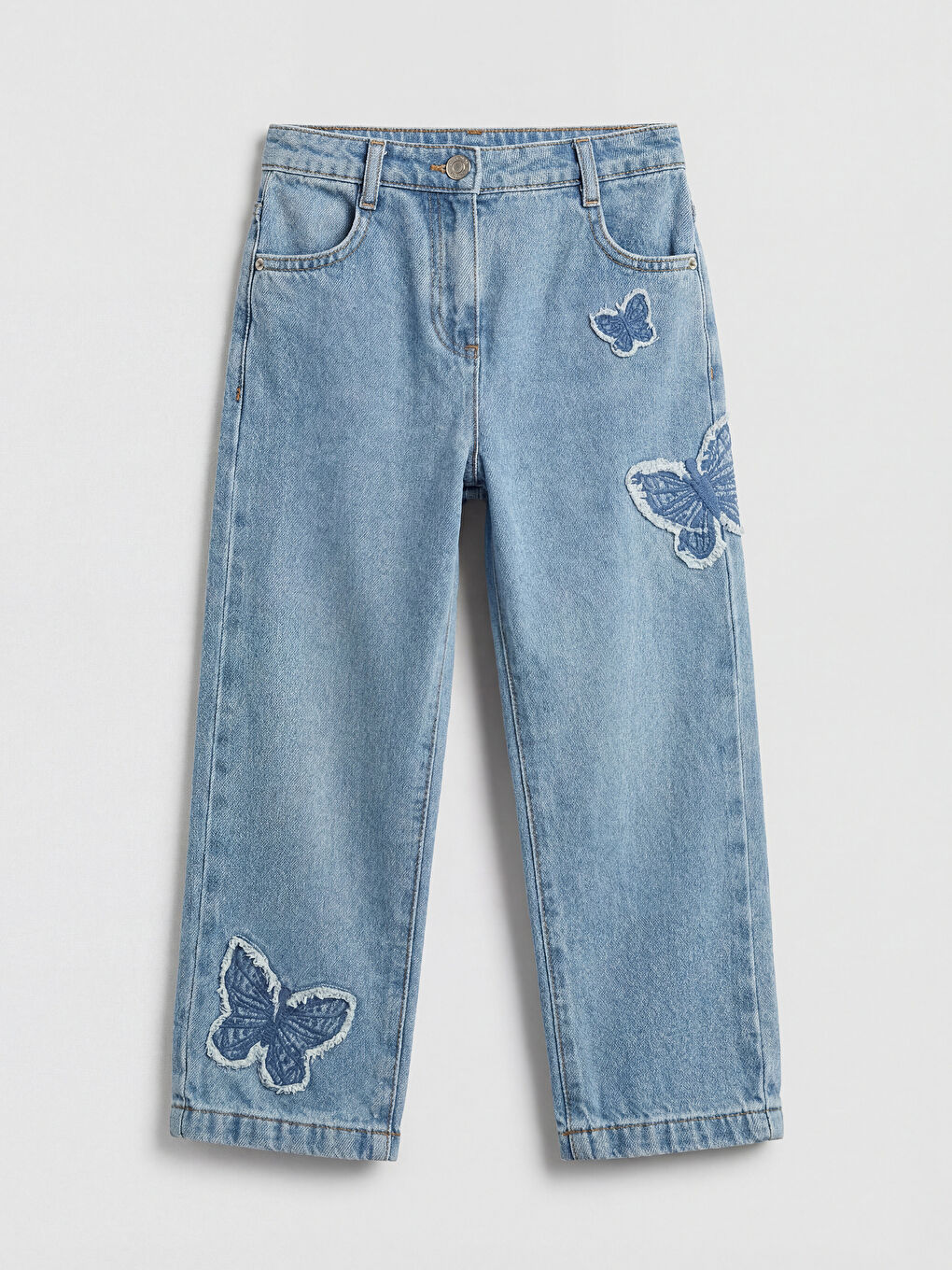 İndigo Straight Fit Nakışlı Kız Çocuk Jean Pantolon