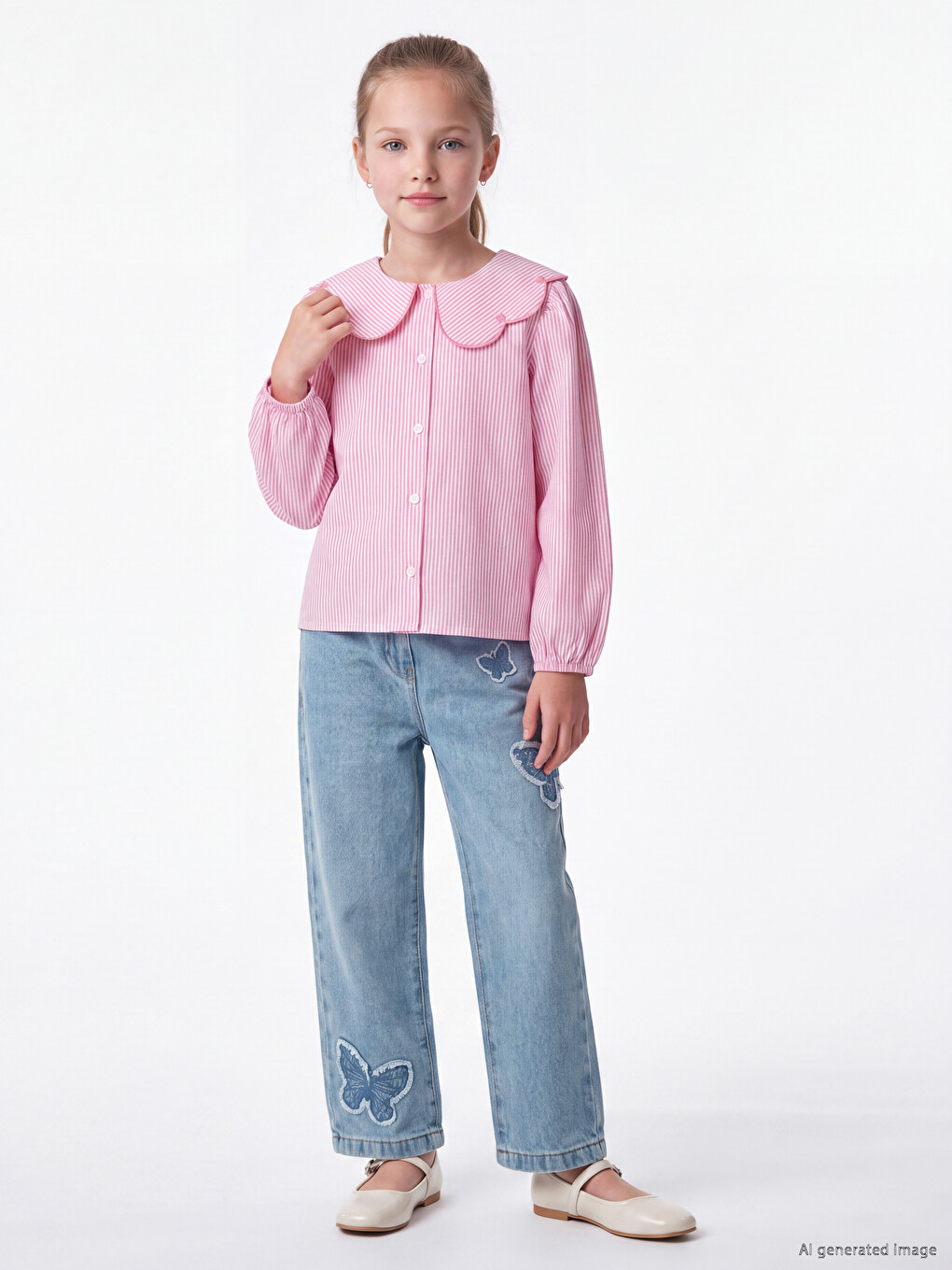 Straight Fit Embroidered Girls' Jeans
