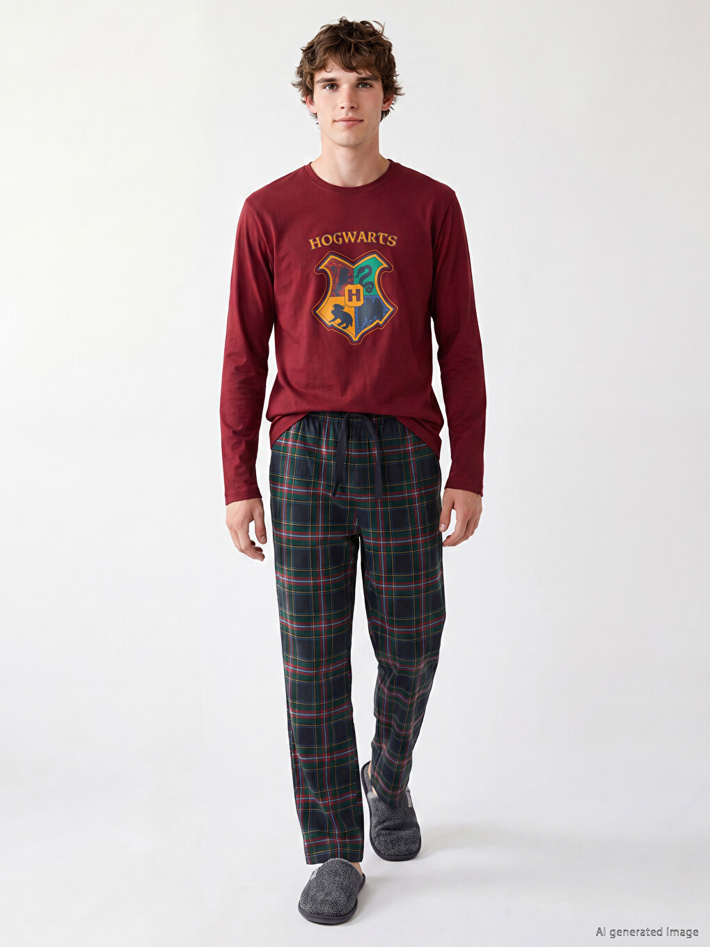 Bordo Harry Potter Baskılı Erkek Pijama Takım-0
