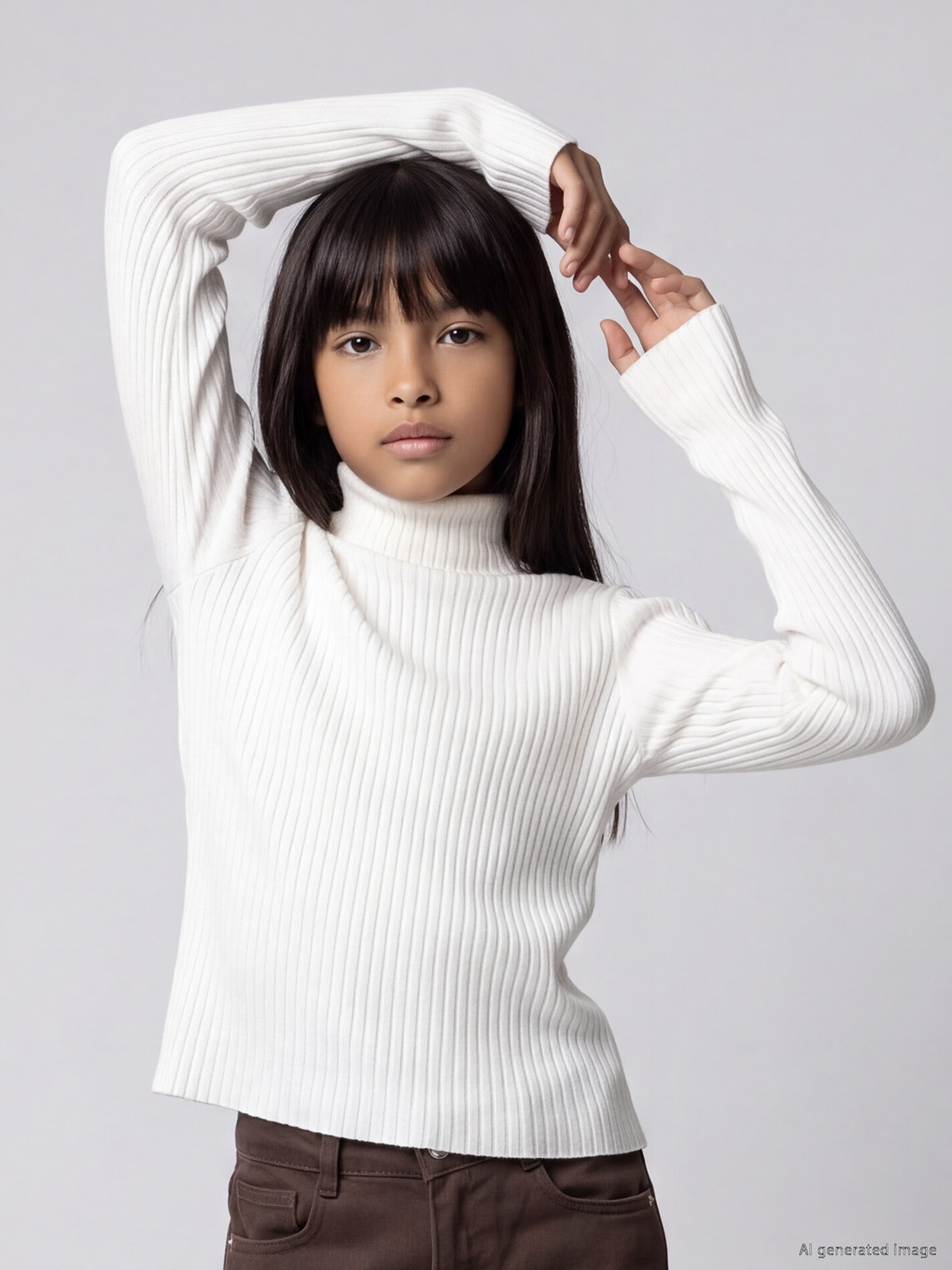  Turtleneck Ribbed Girls' T-Shirt