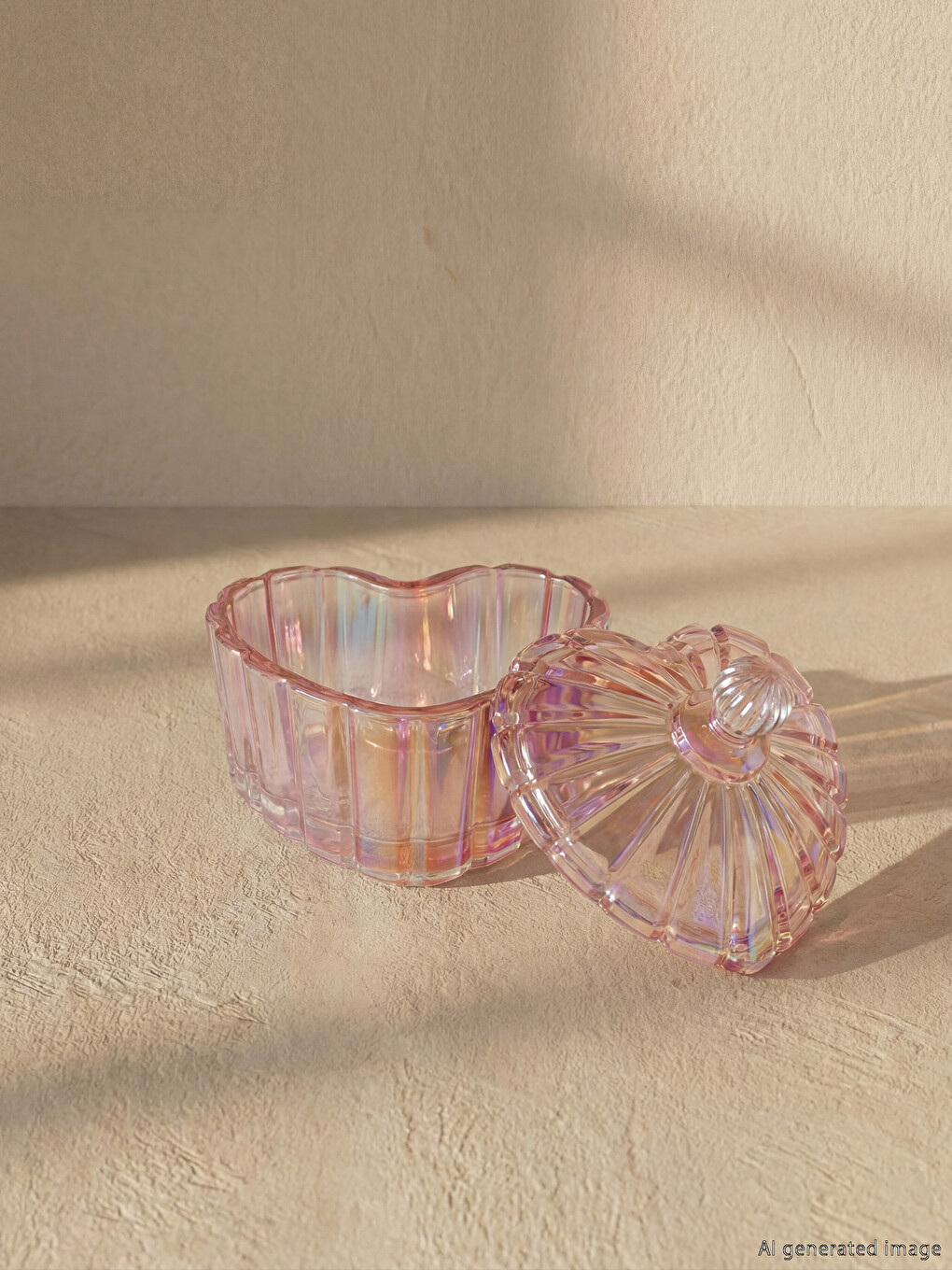 Heart Patterned Glass Sugar Bowl 9 Cm