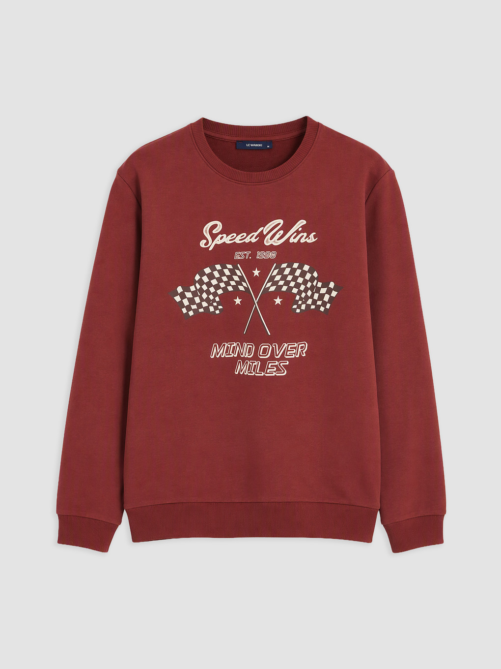 Bordo Bisiklet Yaka Baskılı Sweatshirt-4
