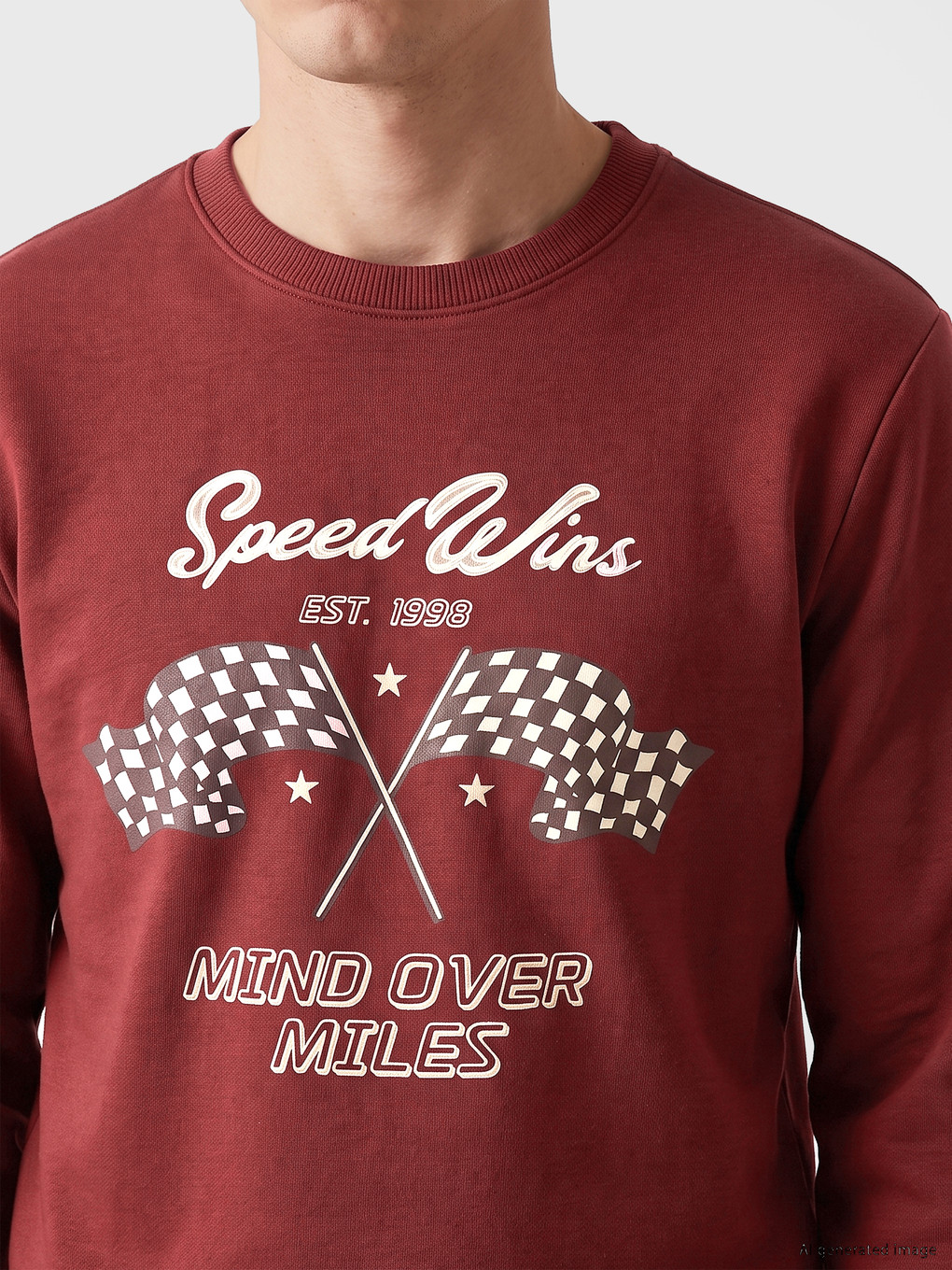 Bordo Bisiklet Yaka Baskılı Sweatshirt-2