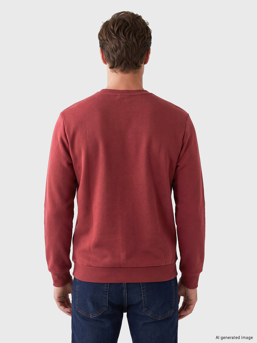Bordo Bisiklet Yaka Baskılı Sweatshirt-3