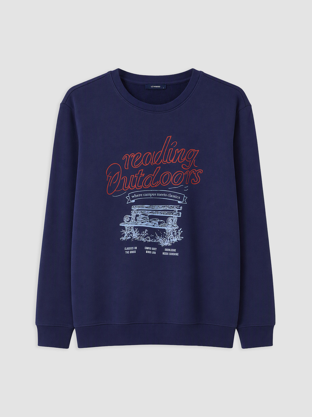 Lacivert Bisiklet Yaka Baskılı Erkek Sweatshirt-4