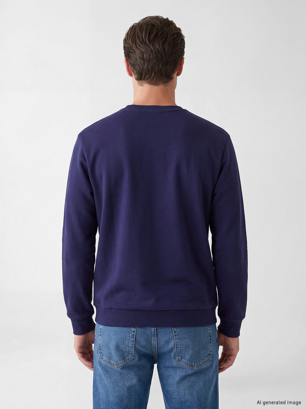 Lacivert Bisiklet Yaka Baskılı Erkek Sweatshirt-3