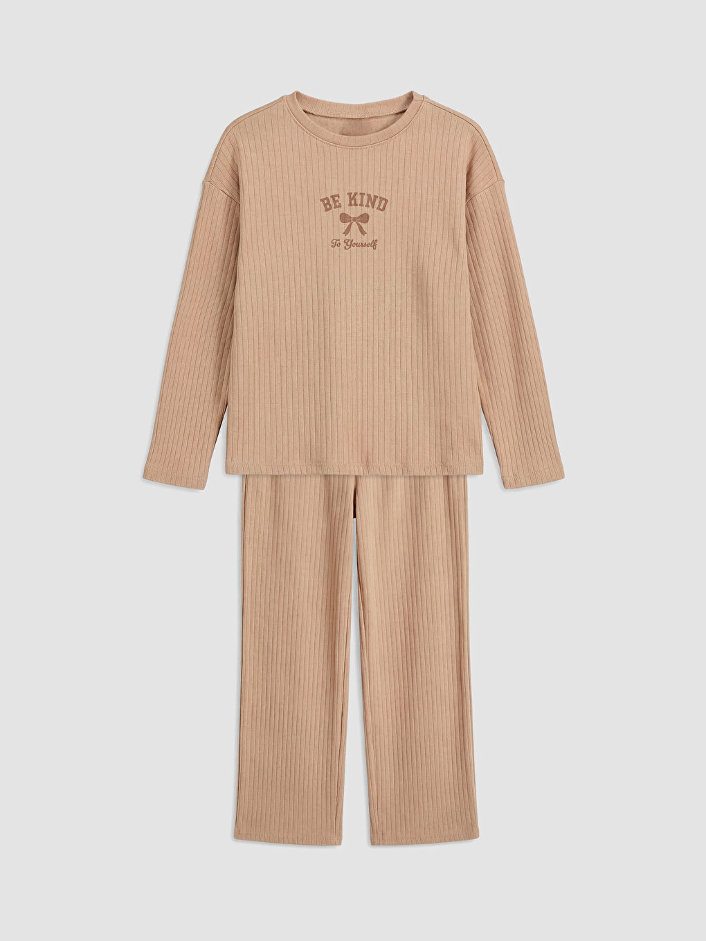 Kahverengi Bisiklet Yaka Kız Çocuk Pijama Takım