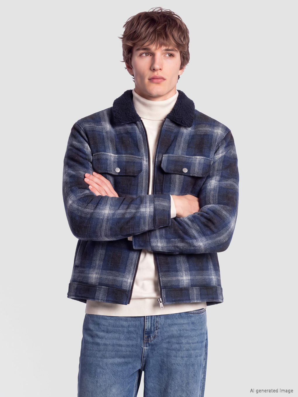 Mavi Regular Fit Pelüş Yaka Erkek Kaşe Mont