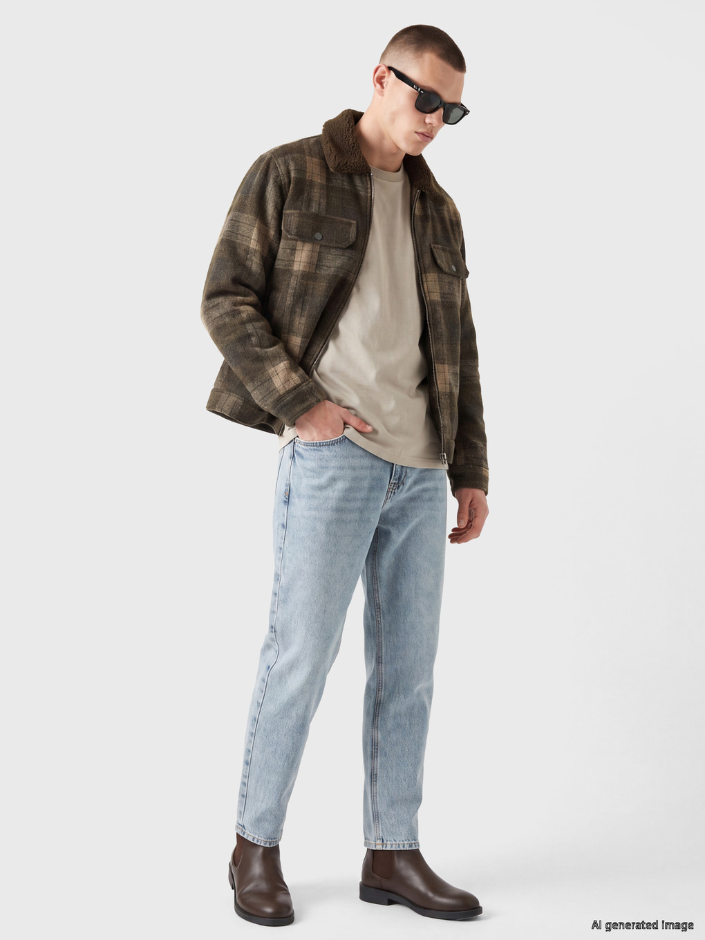 Kahverengi Regular Fit Pelüş Yaka Erkek Kaşe Mont-1