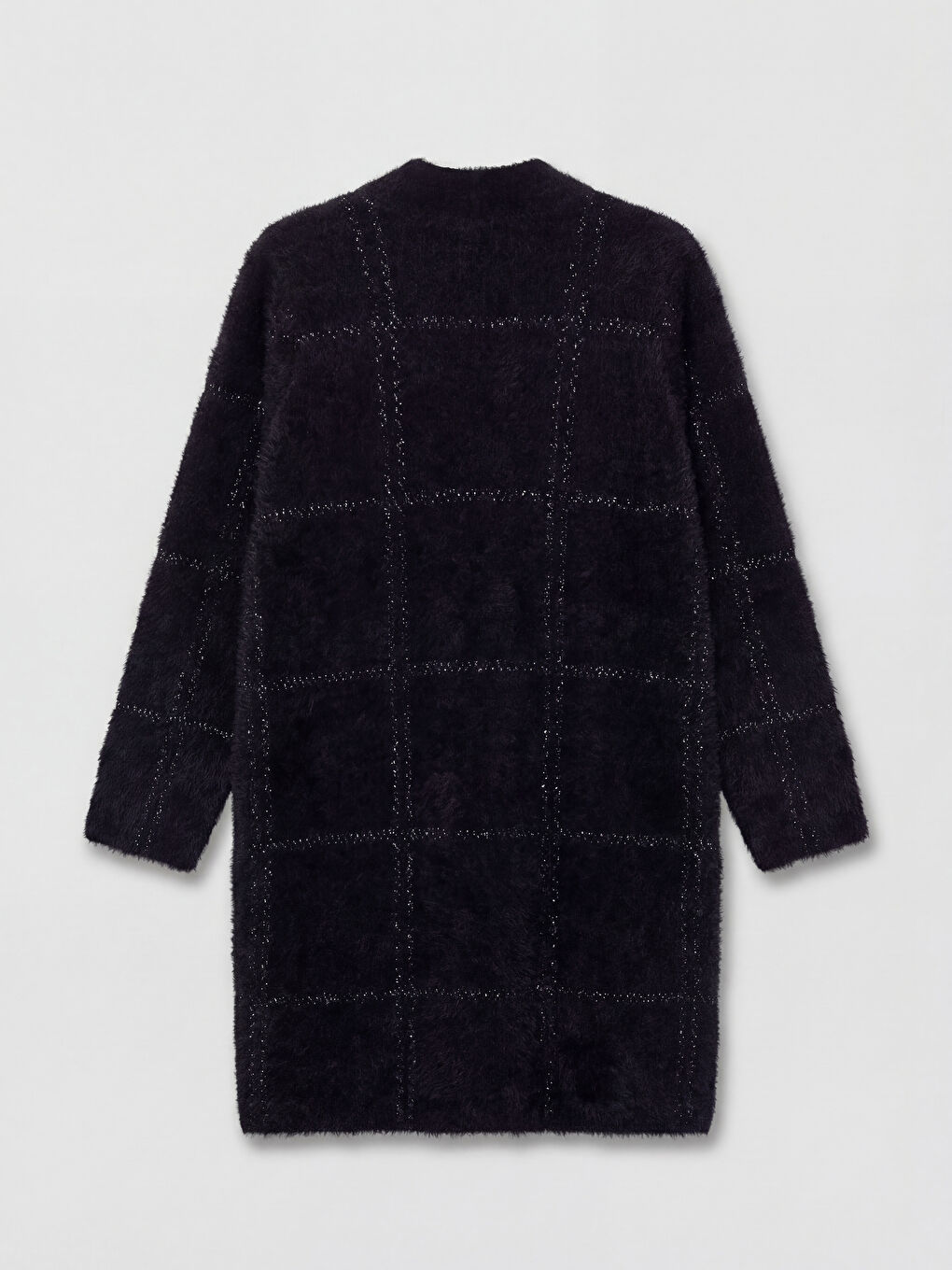 Siyah Şal Yaka Ekose Kadın Triko Pelüş Hırka-5