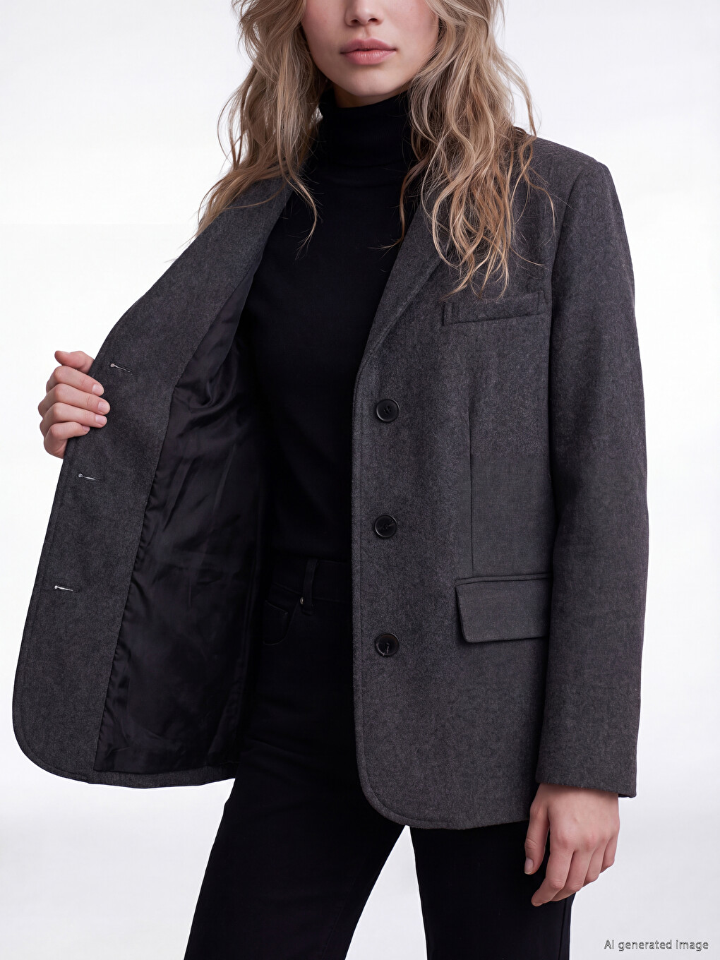 Loose Fit Kadın Kaşe Ceket-3