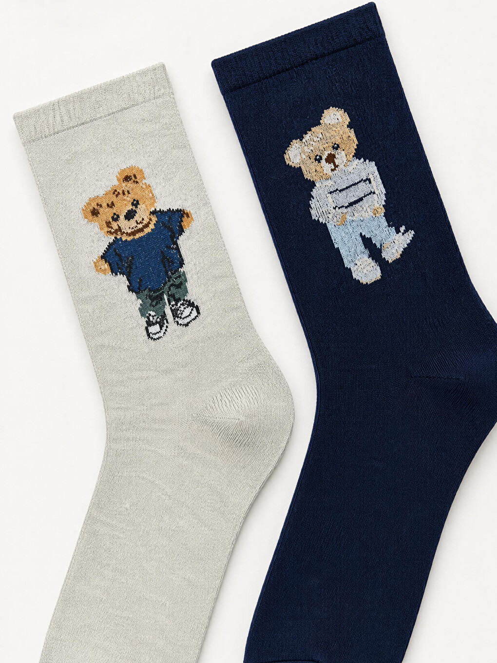 Ekru Ayı Teddy Baskılı Kadın Soket Çorap 5'li-1