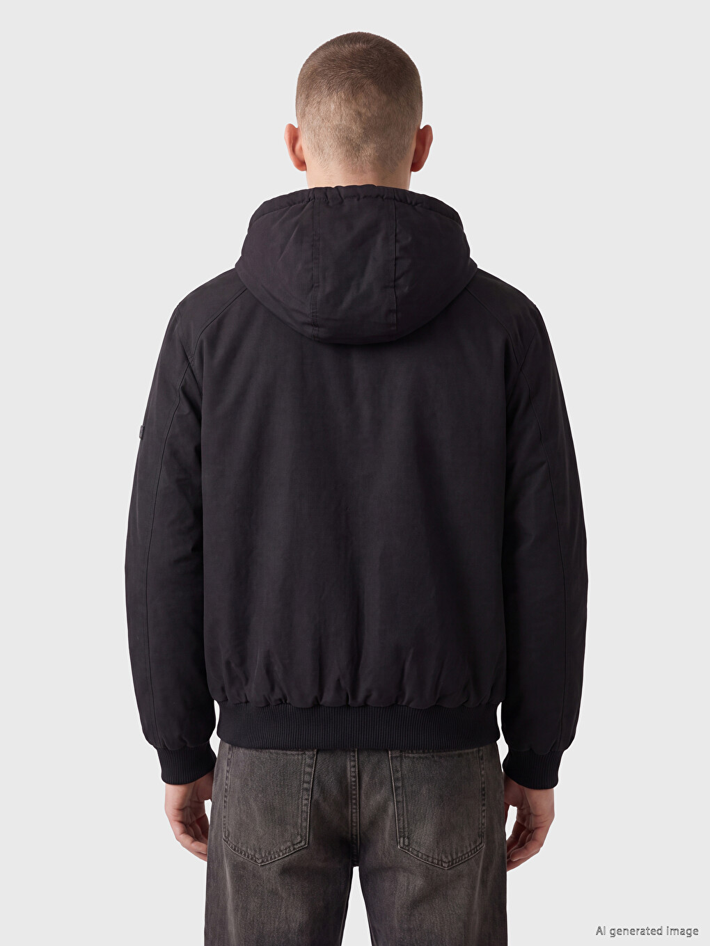 Relaxed Fit Hooded Men's Gabardine Puffer Coat-3
