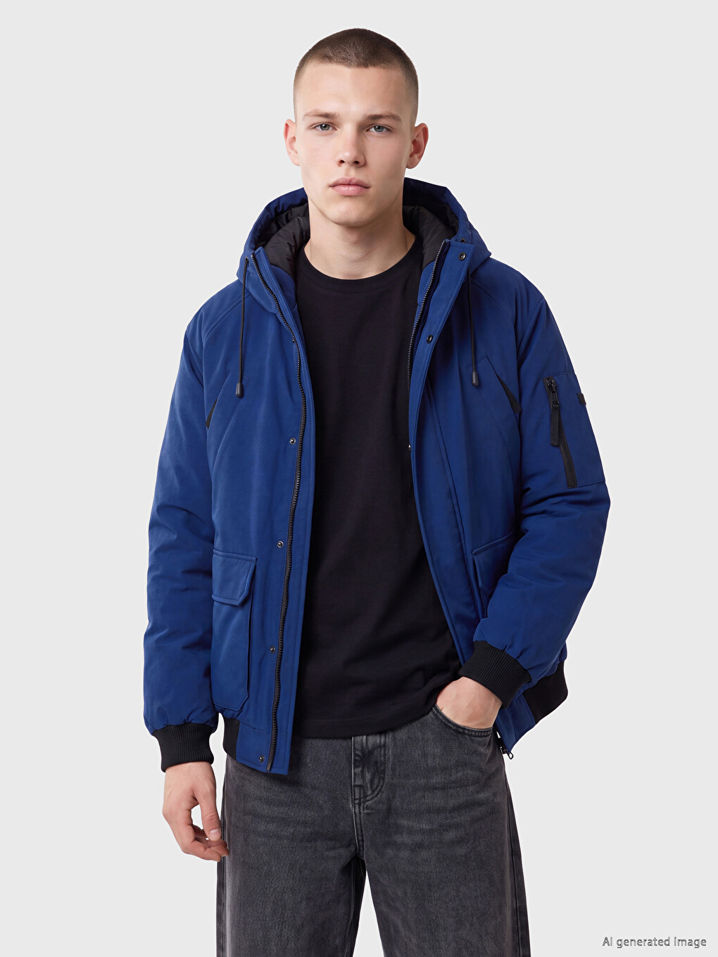 Hooded Men's Gabardine Puffer Coat-1