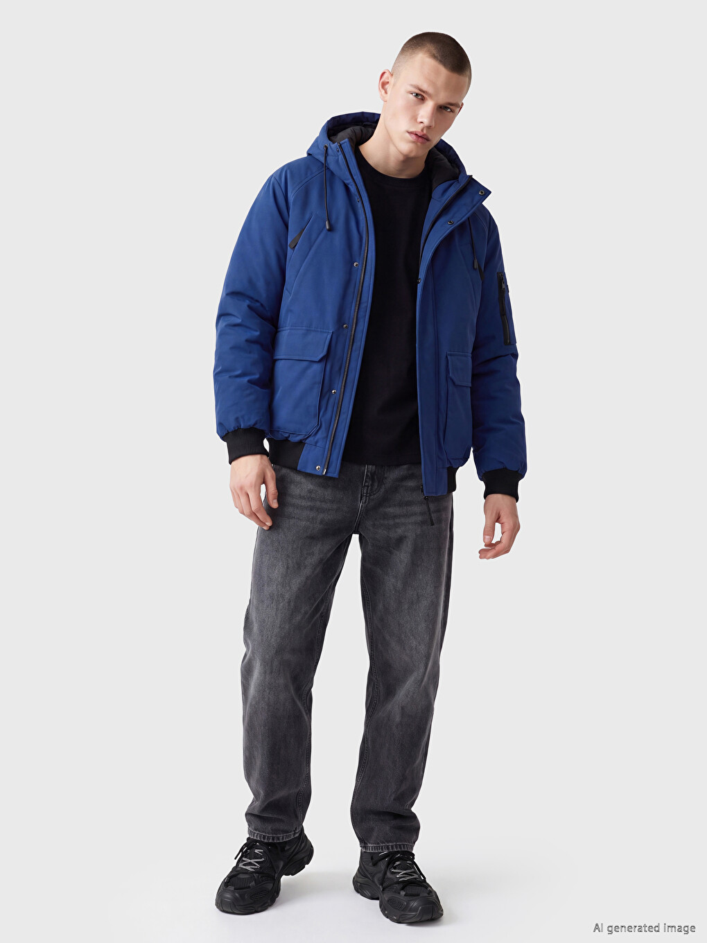 Hooded Men's Gabardine Puffer Coat-2